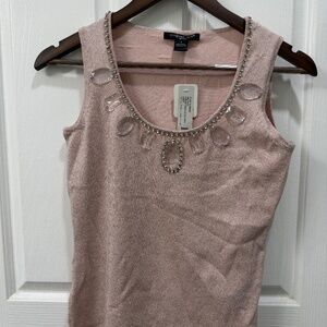 August Silk Womens Top - Sleveless Embellished Stones, Vintage Look